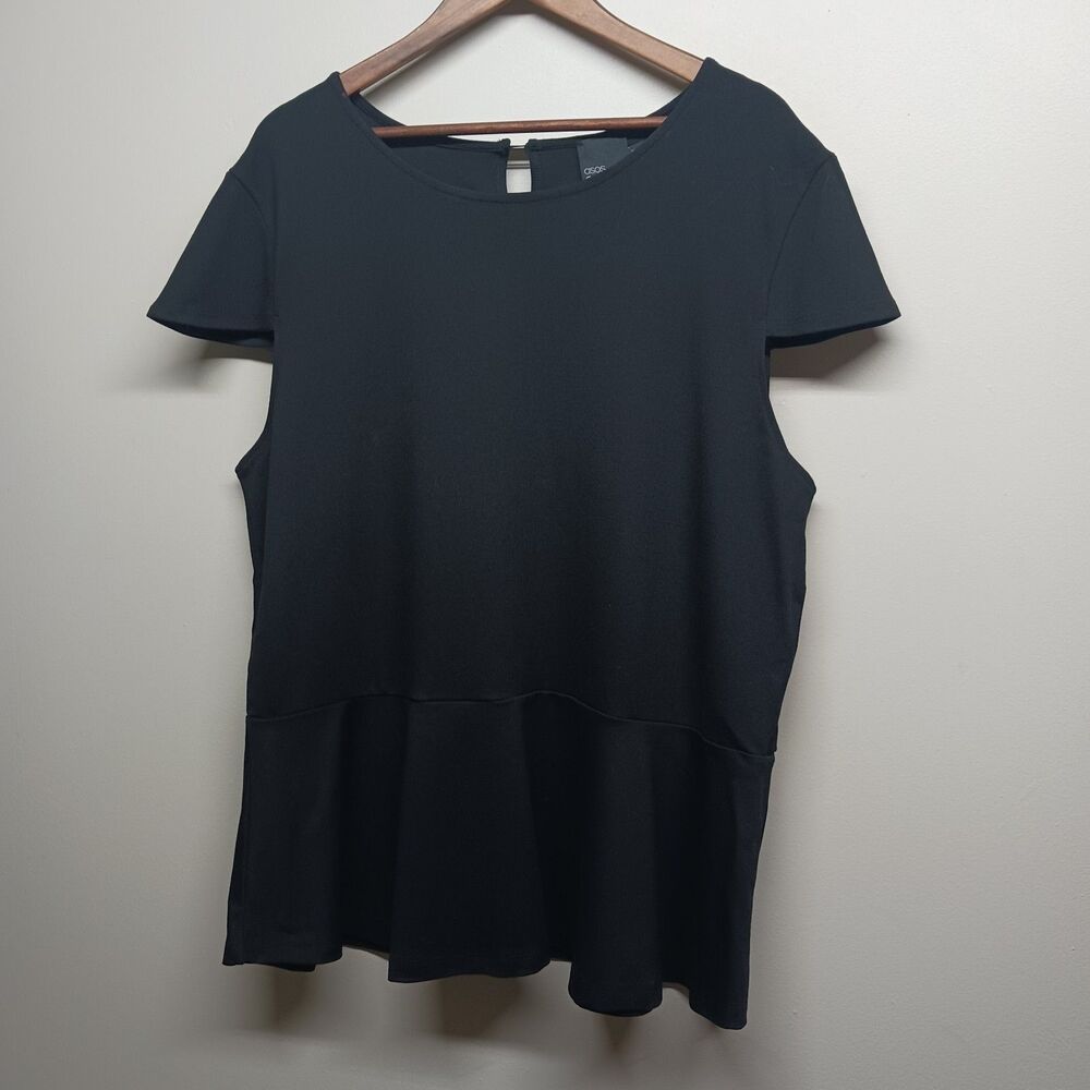 Asos Blouse Top Women Plus Size 22 Black Peplum Cap Short Sleeve Stretch Casual